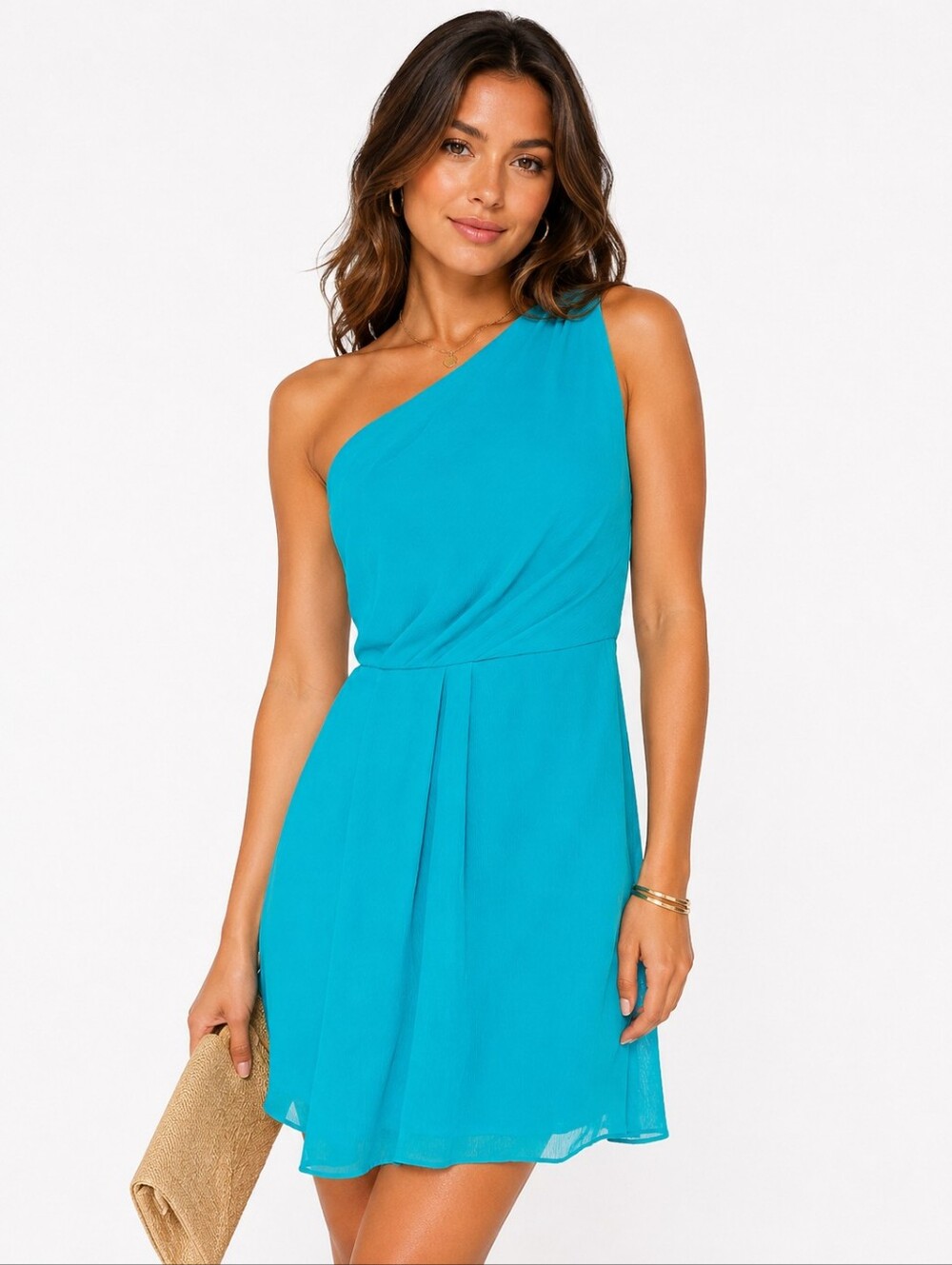 David's Bridal Dress 12 Oasis Teal One Shoulder Chiffon Bridesmaid